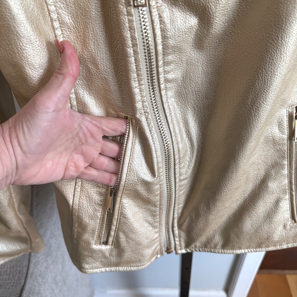 Boston Proper Gold Faux Leather Moto Jacket L - Picture 6 of 8